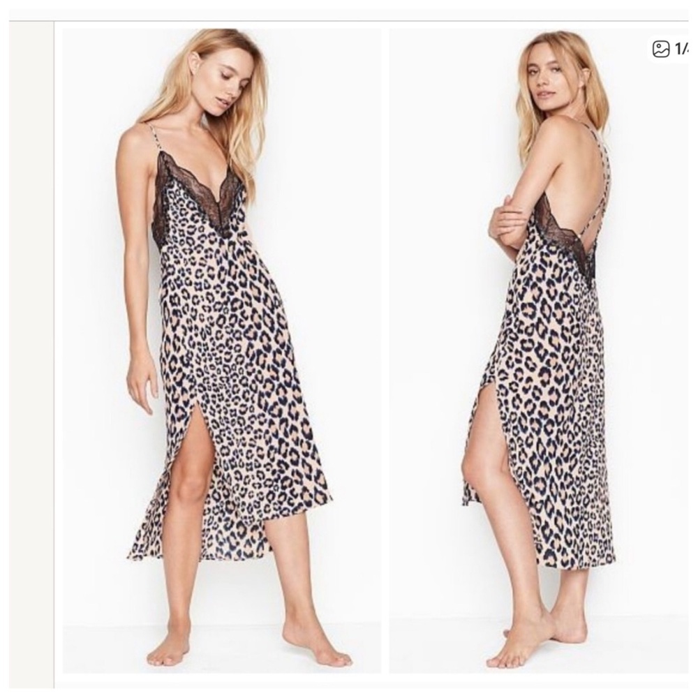 EUC-flawless Victoria's Secret y2k leopard satin slip dress sexy rocker